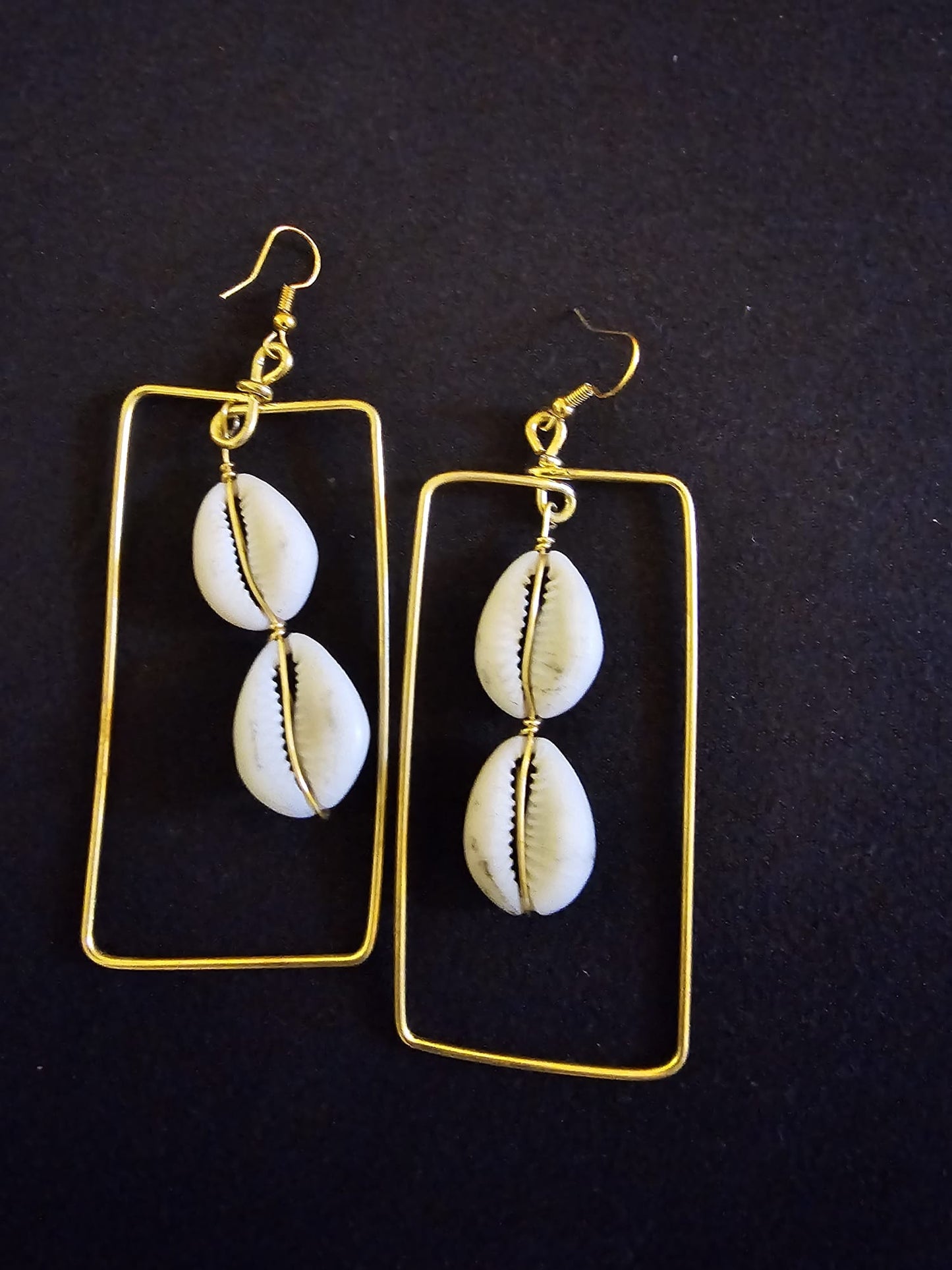 AATC Rectangular Brass Hoops with Hanging shells Earrings